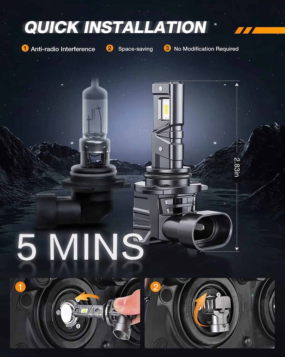 9006/HB4 LED Headlight Bulbs ES1 Series 80W 16000LM 6000K IP67 | 2 BULBS Nilight