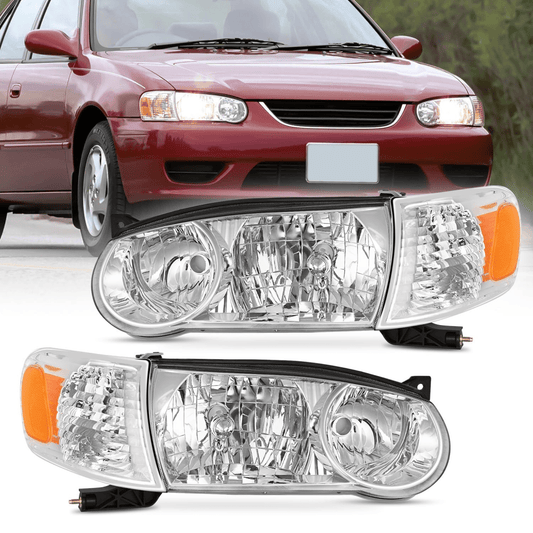 2001 2002 Toyota Corolla Headlight Assembly Chrome Housing Amber Reflector Nilight
