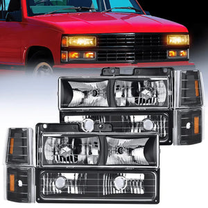1994 1995 1996 1997 1998 GMC Suburban Yukon Sierra C/K Series 1500 2500 3500 Headlight Assembly Black Case Amber Reflector