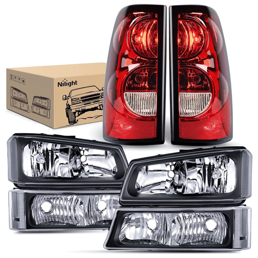 Headlight Assembly Headlight and Taillight Assembly Combo Compatible with 2003 2004 2005 2006 Chevy Silverado 1500 1500HD 2500 2500HD 3500 2007 Chevy Silverado 1500 2500 3500 Classic OE Style