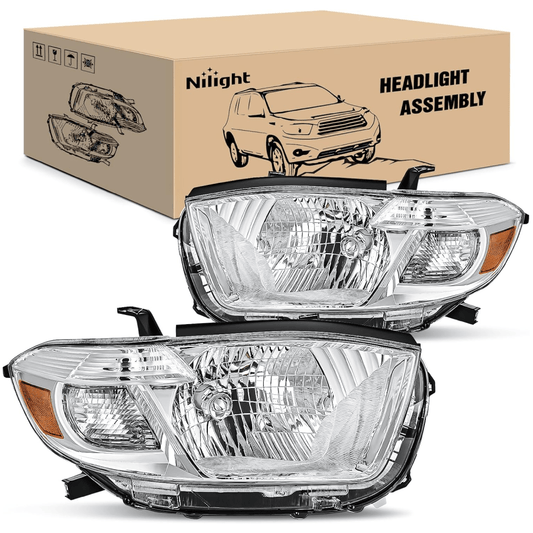 2008-2010 Toyota Highlander Headlight Assembly Chrome Housing Amber Reflector Nilight