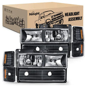 1994 1995 1996 1997 1998 Chevy Silverado Tahoe Suburban C10 C/K 1500 2500 3500 Headlight Assembly Black Case Amber Reflector