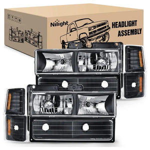 1994 1995 1996 1997 1998 Chevy Silverado Tahoe Suburban C10 C/K 1500 2500 3500 Headlight Assembly Black Case Amber Reflector