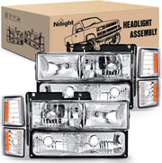 1994 1995 1996 1997 1998 Chevy Silverado Tahoe Suburban C10 C/K 1500 2500 3500 Headlight Assembly Chrome Case Amber Reflector