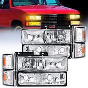 1994 1995 1996 1997 1998 GMC Suburban Yukon Sierra C/K Series 1500 2500 3500 Headlight Assembly Chrome Case Amber Reflector