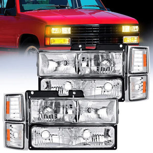 1994 1995 1996 1997 1998 GMC Suburban Yukon Sierra C/K Series 1500 2500 3500 Headlight Assembly Chrome Case Amber Reflector