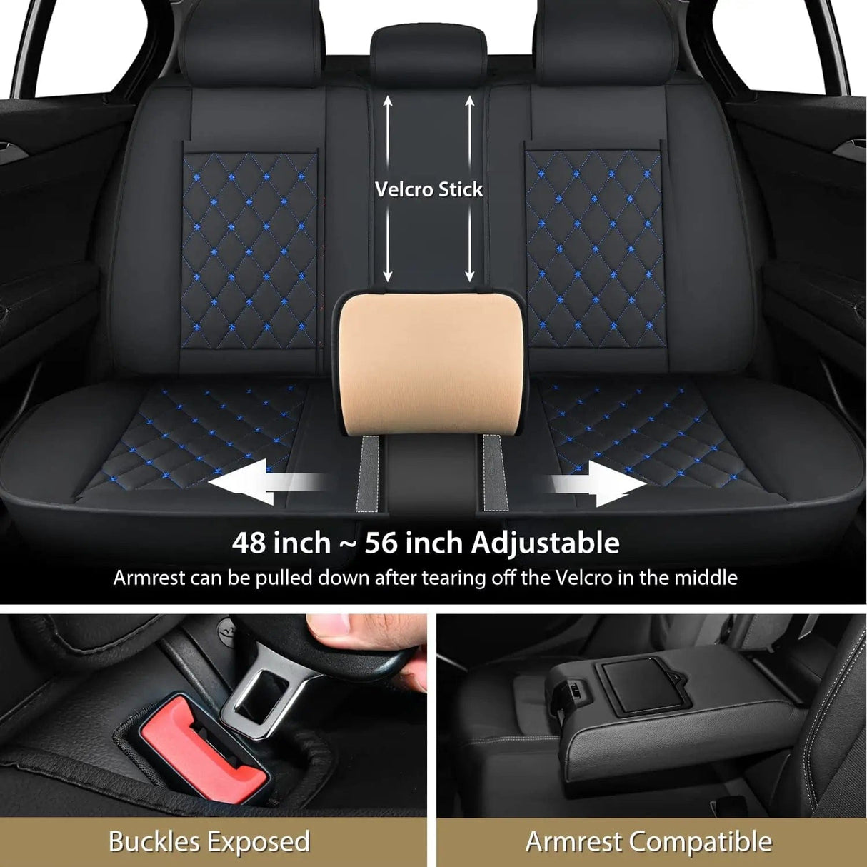 Kia Civic Corolla Hyundai Honda Camry CRV RAV4 Fusion 5 Seat Covers (Full Set, Black-Blue) Nilight