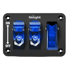 3Gang 3Pin SPST ON/Off Blue Rocker Switch Panel w/ LED Light Flip Cover
