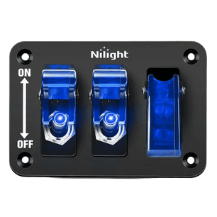 Rocker Switch 3Gang 3Pin SPST ON/Off Blue Rocker Switch Panel w/ LED Light Flip Cover