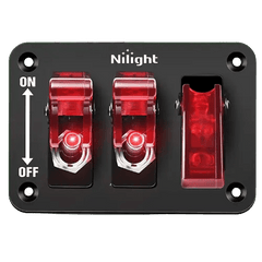 3Gang 3Pin SPST ON/Off Red Rocker Switch Panel w/ LED Light Flip Cover