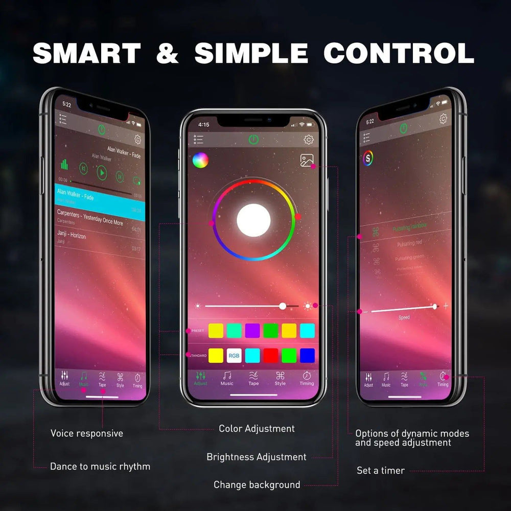 RGB Rock Lights LED RGB Rock Lights Bluetooth Underglow Multicolor Neon (4 Pods)