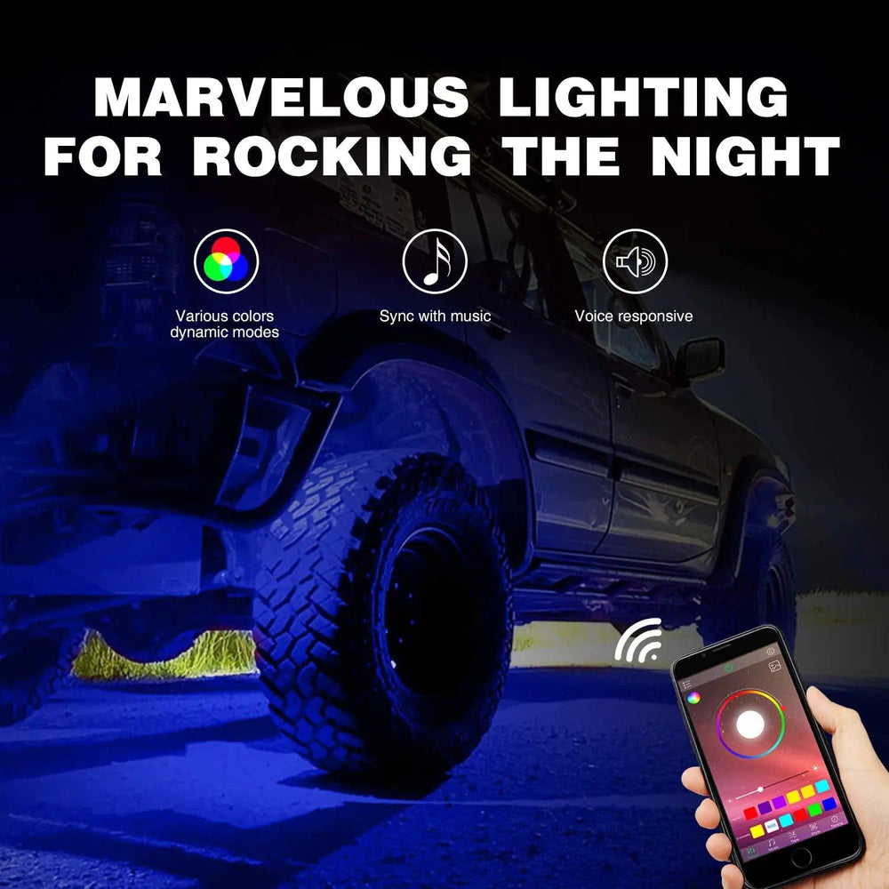 RGB Rock Lights LED RGB Rock Lights Bluetooth Underglow Multicolor Neon (8 Pods)