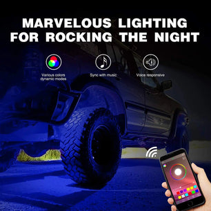 RGB Rock Lights LED RGB Rock Lights Bluetooth Underglow Multicolor Neon (8 Pods)