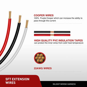 Wiring Harness Kit 2PCS 22AWG 5FT Wire Extension Kit For LED Light Bar/Led Pods/LED Work Light