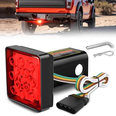 LED Brake Light Trailer Hitch Cover Square Red Lens Brake Light Vehicle Tow Hitch Driving