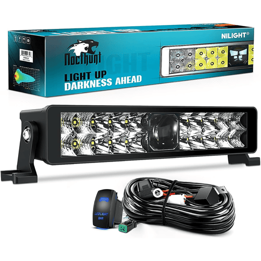 14" 21LED Dual Row Spot Flood Screw-Less Night Vision LED Light Bar | 16AWG Wire 5Pin Switch Nilight