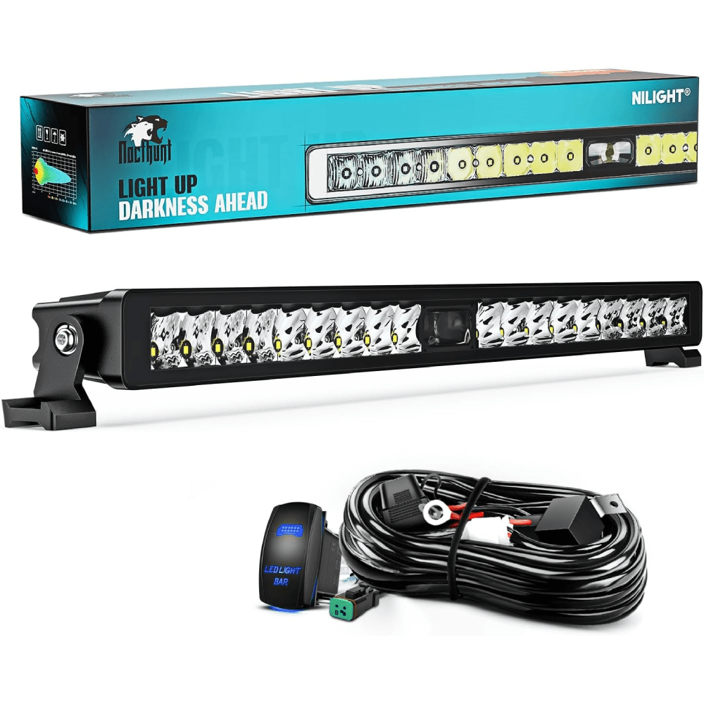 22" 19LED Single Row Spot Screw-Less Night Vision LED Light Bar | 16AWG Wire 5Pin Switch Nilight