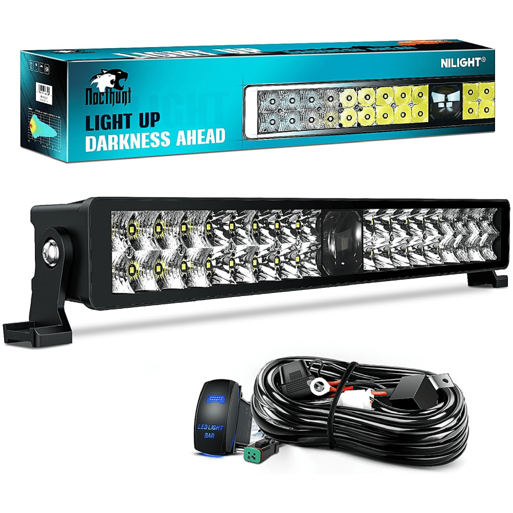 22" 37LED Dual Row Spot Flood Screw-Less Night Vision LED Light Bar | 16AWG Wire 5Pin Switch Nilight