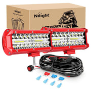 6.5 Inch 120W Triple Row Red Case Spot Flood LED Light Bars (Pair) | 16AWG Wire 3Pin Switch