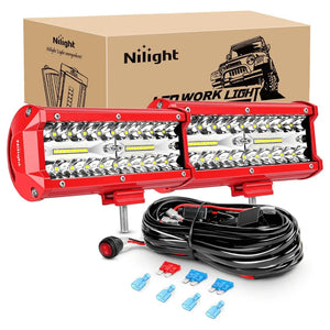 6.5 Inch 120W Triple Row Red Case Spot Flood LED Light Bars (Pair) | 16AWG Wire 3Pin Switch
