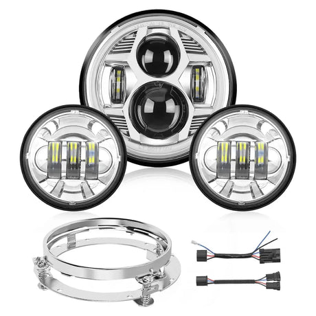 Motorcycle 7Inch DRL LED Headlights 4.5Inch Fog Lights Chrome Kits Nilight