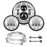 Motorcycle 7Inch LED Headlights 4.5Inch Fog Lights Chrome Kits Nilight