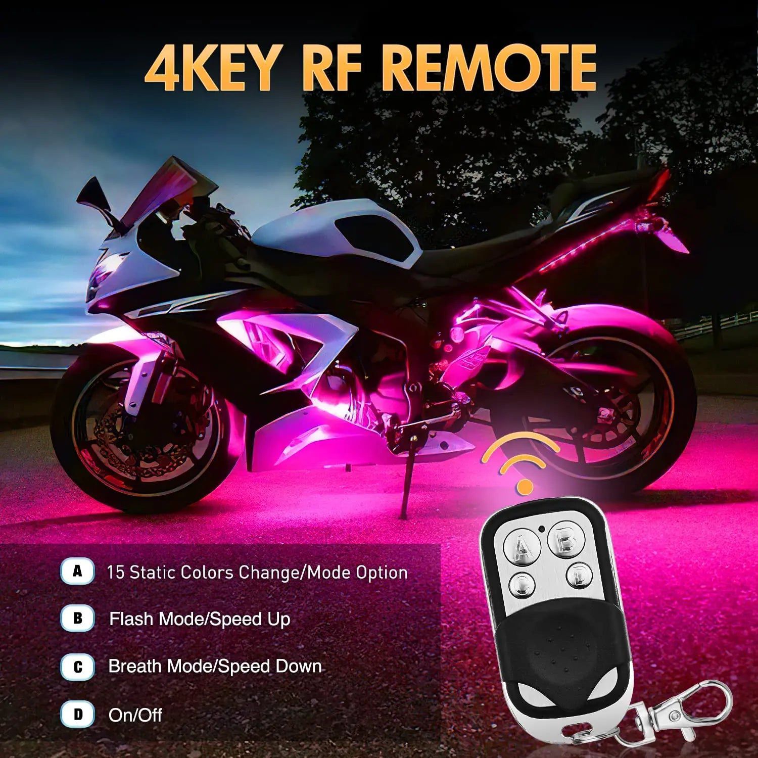 Led light Strip Motorcycle RGB RF Remote Control LED Pod Lights 8PCS