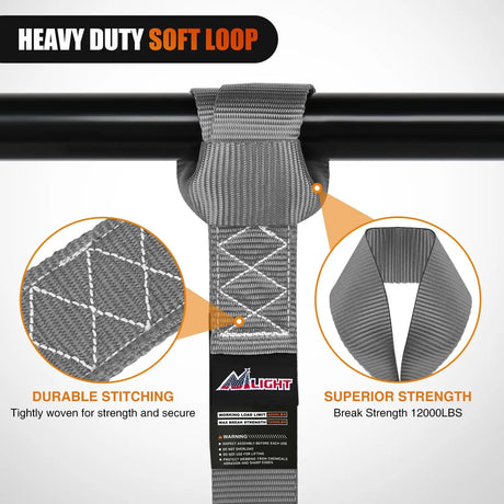 Motorcycle Tie Down Straps Max Break Strength 12000Lbs Grey Nilight