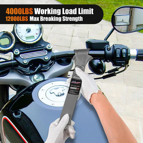 Motorcycle Tie Down Straps Max Break Strength 12000Lbs Grey Nilight