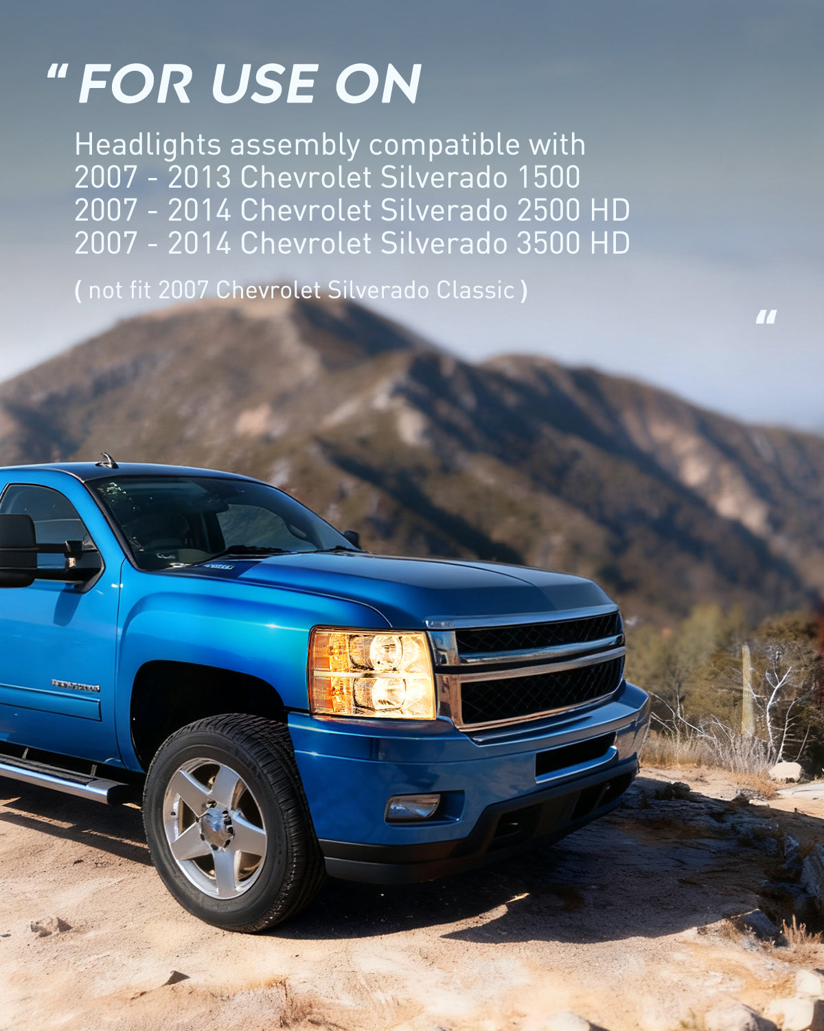 Headlight Assembly Compatible with 2007 2008 2009 2010 2011 2012 2013 Silverado 1500 2014 2500HD 3500HD Replacement Chrome Housing Amber Reflector