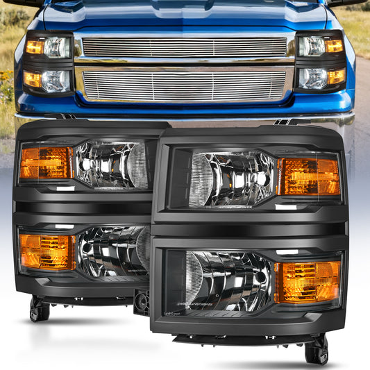 2014 2015 Chevy Silverado 1500 Headlight Assembly Black Housing Amber Reflector