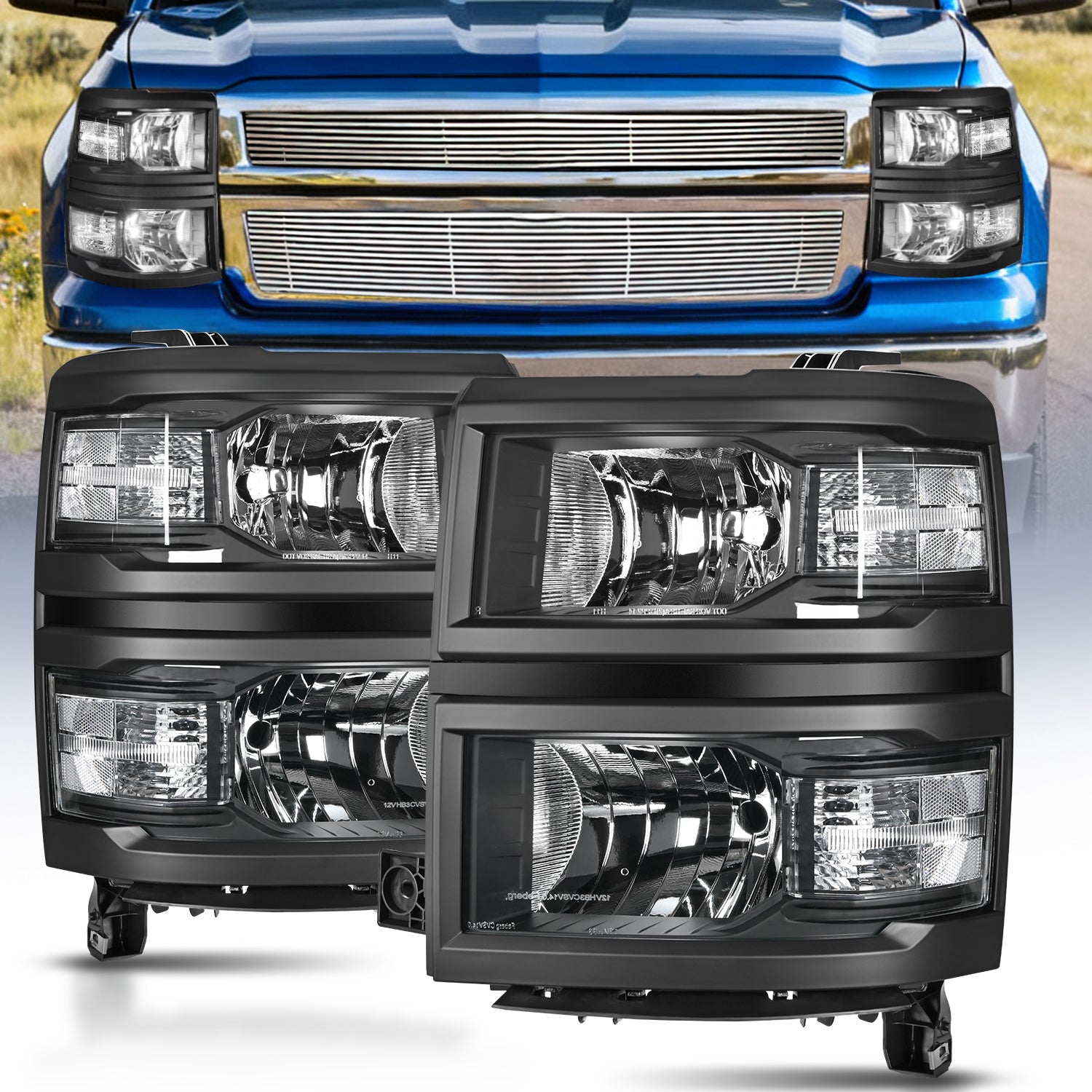 Spec-D Tuning Black Headlights For 2014-2015 Chevy Silverado 1500 – Left & Right Set