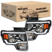 2009 2010 2011 2012 2013 2014 Ford F150 Headlight Assembly Black Case Amber Reflector Clear Lens
