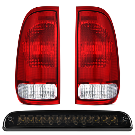 Nilight Tail light + 3rd Third Brake Light Assembly Compatible with 1999 2000 2001 2002 2003 2004 2005 2006 2007 F250 F350 F450 F550 Super Duty Red Taillight with High Mount Brake Rear Cargo Lamp
