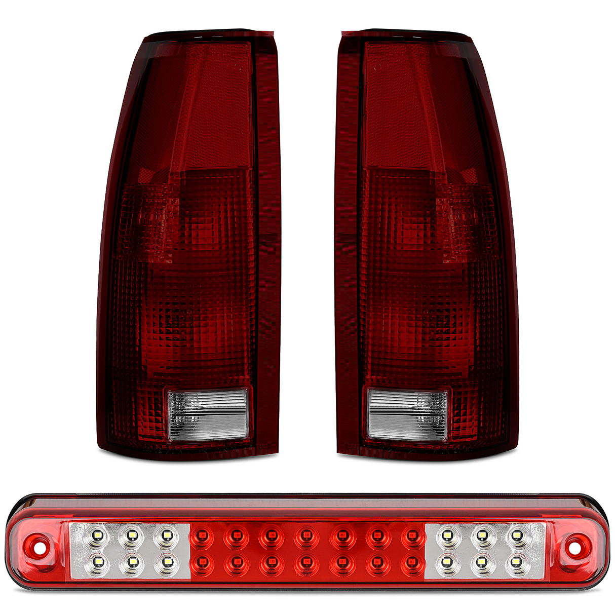 Nilight Tail light + 3rd Third Brake Light Assembly Compatible with 1988 1989 1990 1991 1992 1993 1994 1995 1996 1997 1998 1999 Chevy GMC C/K Silverado 1992 1993 Blazer Dark Red Rear Cargo Lamp