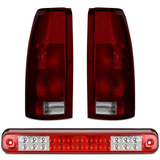 Nilight Tail light + 3rd Third Brake Light Assembly Compatible with 1988 1989 1990 1991 1992 1993 1994 1995 1996 1997 1998 1999 Chevy GMC C/K Silverado 1992 1993 Blazer Dark Red Rear Cargo Lamp