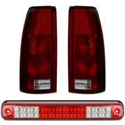 Tail light + 3rd Third Brake Light Assembly Compatible with 1988 1989 1990 1991 1992 1993 1994 1995 1996 1997 1998 1999 Chevy GMC C/K Silverado 1992 1993 Blazer Dark Red Rear Cargo Lamp