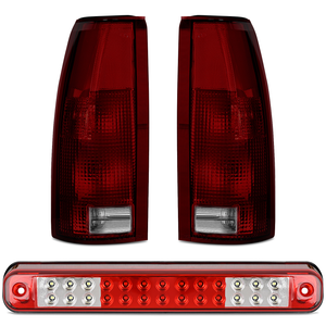 Tail light + 3rd Third Brake Light Assembly Compatible with 1988 1989 1990 1991 1992 1993 1994 1995 1996 1997 1998 1999 Chevy GMC C/K Silverado 1992 1993 Blazer Dark Red Rear Cargo Lamp
