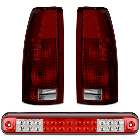 Nilight Tail light + 3rd Third Brake Light Assembly Compatible with 1988 1989 1990 1991 1992 1993 1994 1995 1996 1997 1998 1999 Chevy GMC C/K Silverado 1992 1993 Blazer Dark Red Rear Cargo Lamp