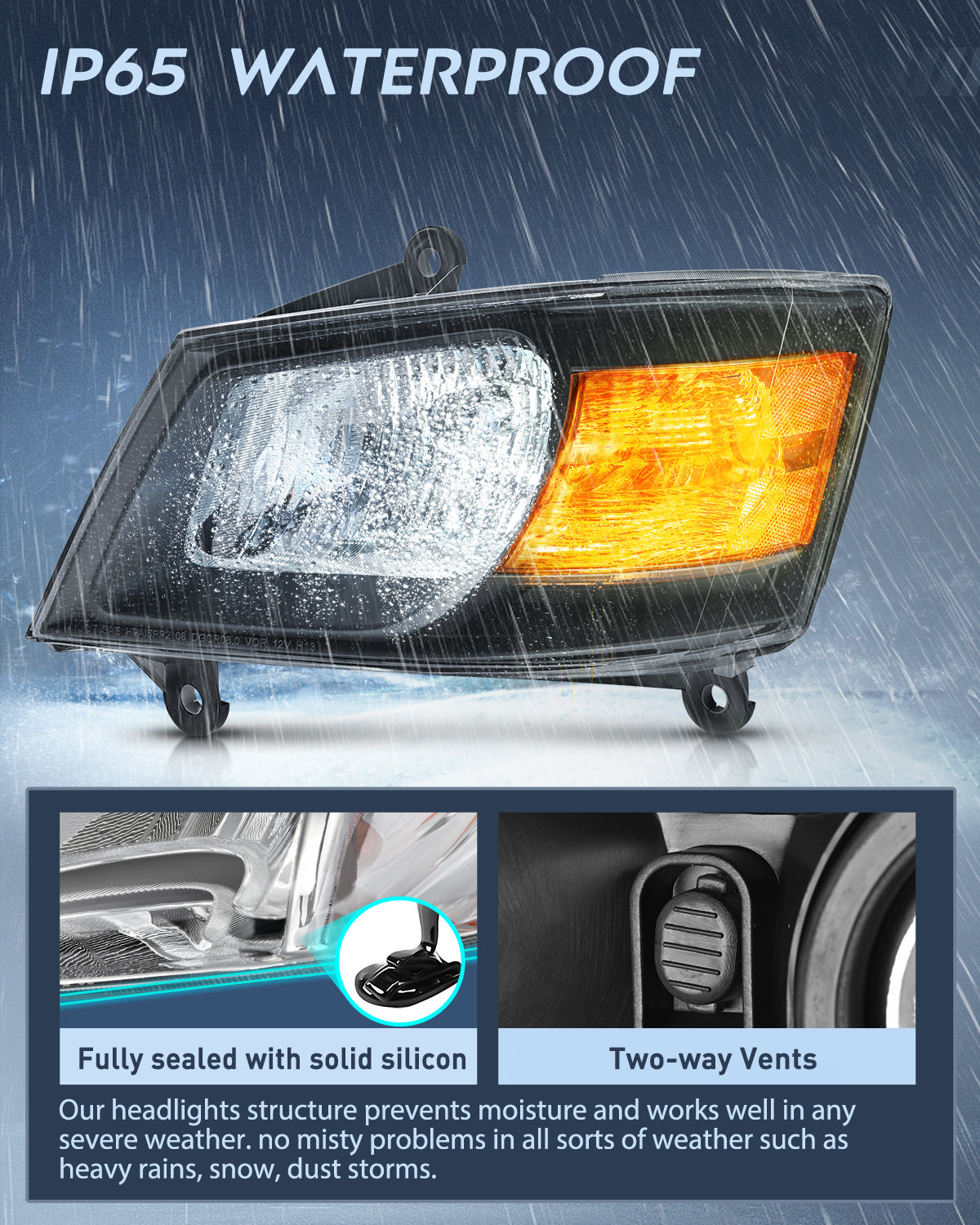 Nilight 2008 2009 2010 Dodge Grand Caravan Headlight Assembly Black Case Amber Reflector