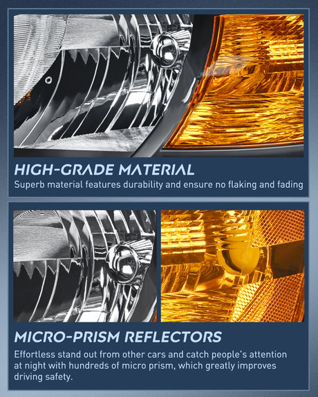 Nilight 2008 2009 2010 Dodge Grand Caravan Headlight Assembly Black Case Amber Reflector