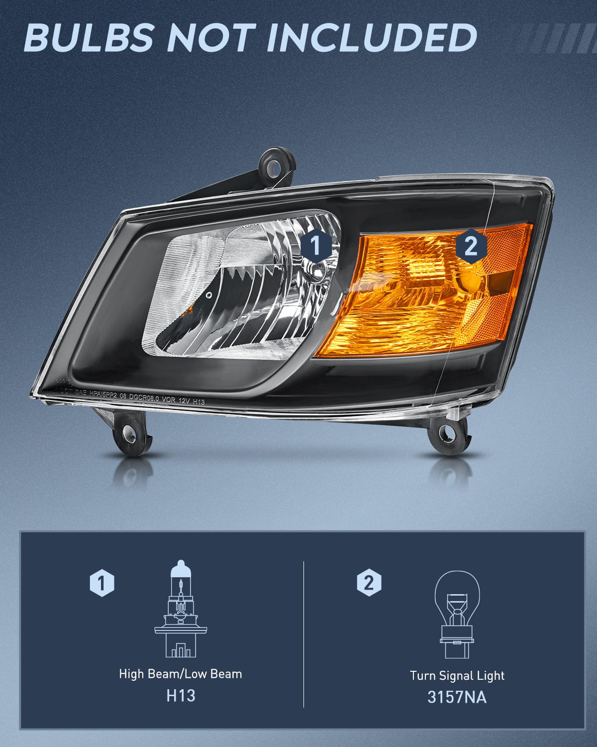 2008 2009 2010 Dodge Grand Caravan Headlight Assembly Black Case Amber Reflector