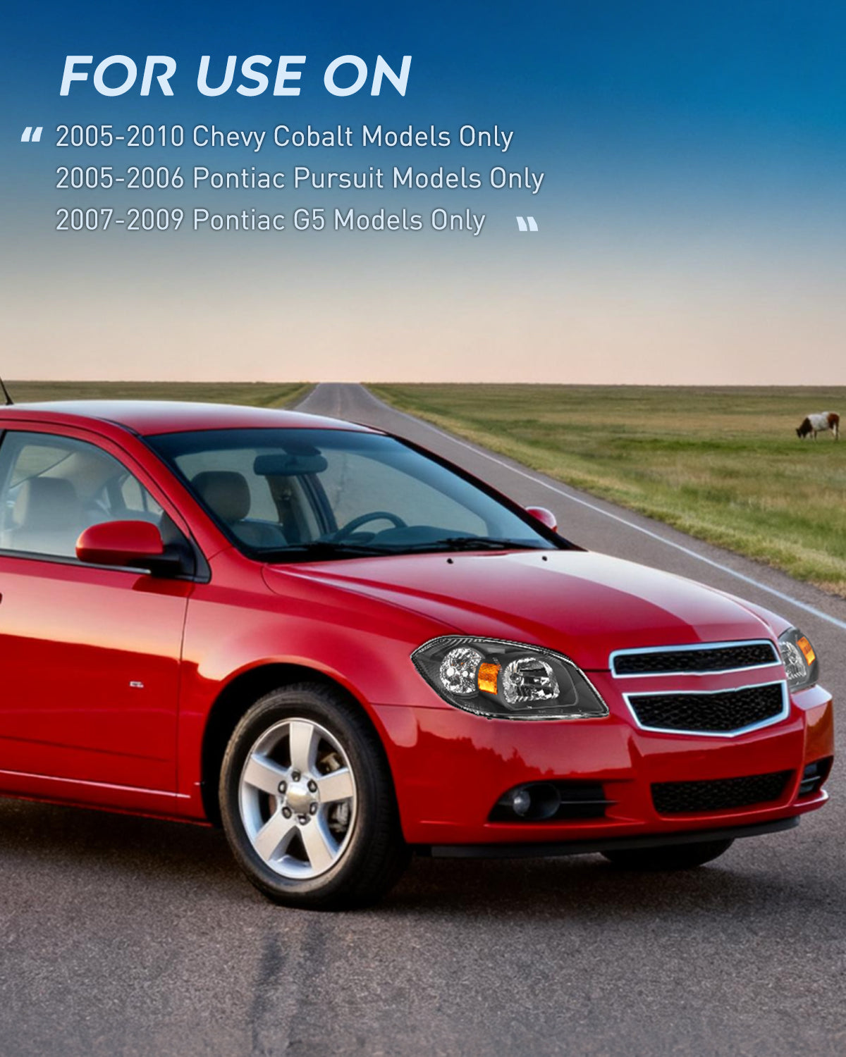 2005 2006 2007 Chevy Cobalt 2005 2006 2007 2008 2009 Pontiac Headlight Assembly Black Housing Amber Reflector