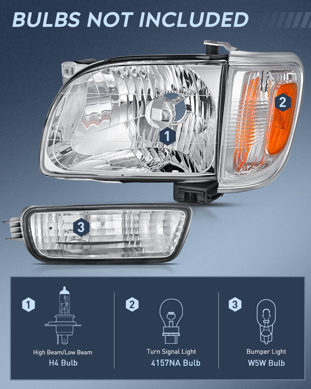 2001 2002 2003 2004 Toyota Tacoma Headlight Assembly Chrome Case Amber Reflector