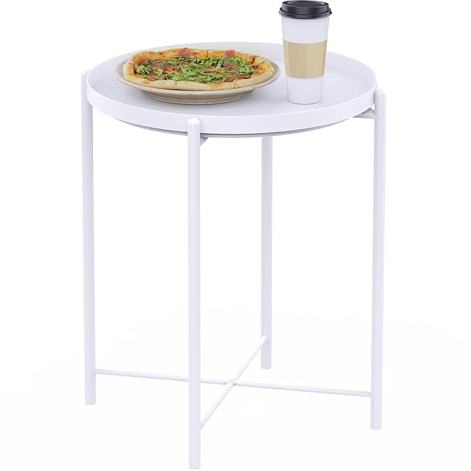 Side Table, End Table Metal Small Table Indoor Outdoor & Snack Bedside Table Sofa Side Snack Table Accent Coffee Table Living Room Bedroom Balcony 1 Layer (White)