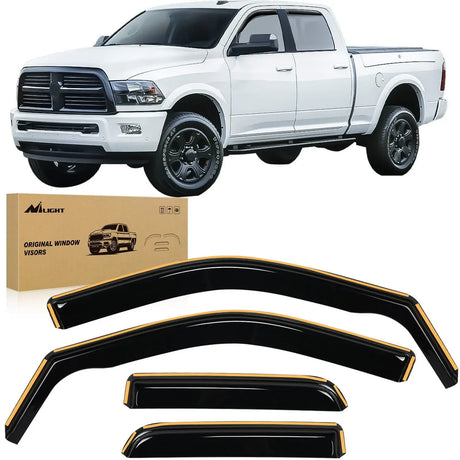 Nilight in Channel Rain Guards for Ram 1500 2009-2018,Original Window Deflectors, Vent Window Visors-4pcs Nilight Led Light