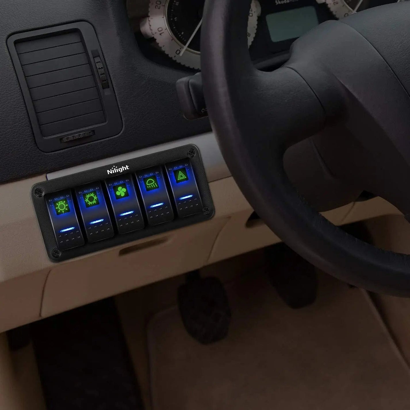 5Gang Aluminum 5Pin ON/Off Blue Rocker Switch Panel – Nilight