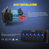switch panel 6Gang Aluminum 5Pin ON/Off Blue Rocker Switch Panel