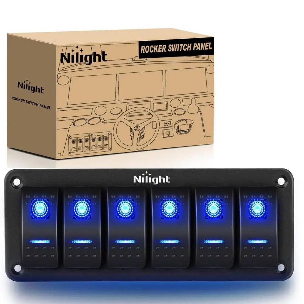 6Gang Aluminum 5Pin ON/Off Blue Rocker Switch Panel - Nilight