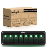 Rocker Switch 8Gang Aluminum 5Pin ON/Off Green Rocker Switch Panel